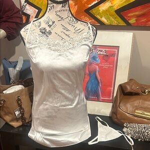 Avid love White Satin Lace Slip Dress & g string set NWT size small